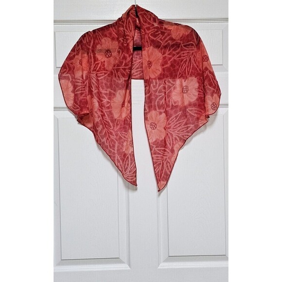 CATALINA Red Floral Asymmetric Cotton Blend Scarf - Picture 1 of 4